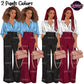 Black business woman clipart with natural Afro hair and braids wearing black and burgundy wide leg pants with pink handbags, transparent background PNG.