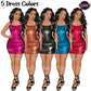 Digital fashion girl clipart pack featuring illustrated women wearing five different color strapless mini dresses. 