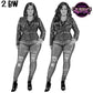 Black and white curvy woman clipart PNG featuring plus size fashion woman with straight and wavy hairstyles, leather jacket, ripped jeans and boots with transparent background.