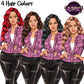 Fashion woman clipart featuring 4 hair color variations with a casual jacket, faux leather pants, and transparent PNG background.