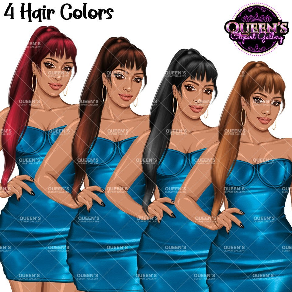 Leather Dress Woman Clipart Bundle | Black Woman and White Woman Clipart | Fashion Woman PNG | Curvy Woman Clipart | Fashion Girls