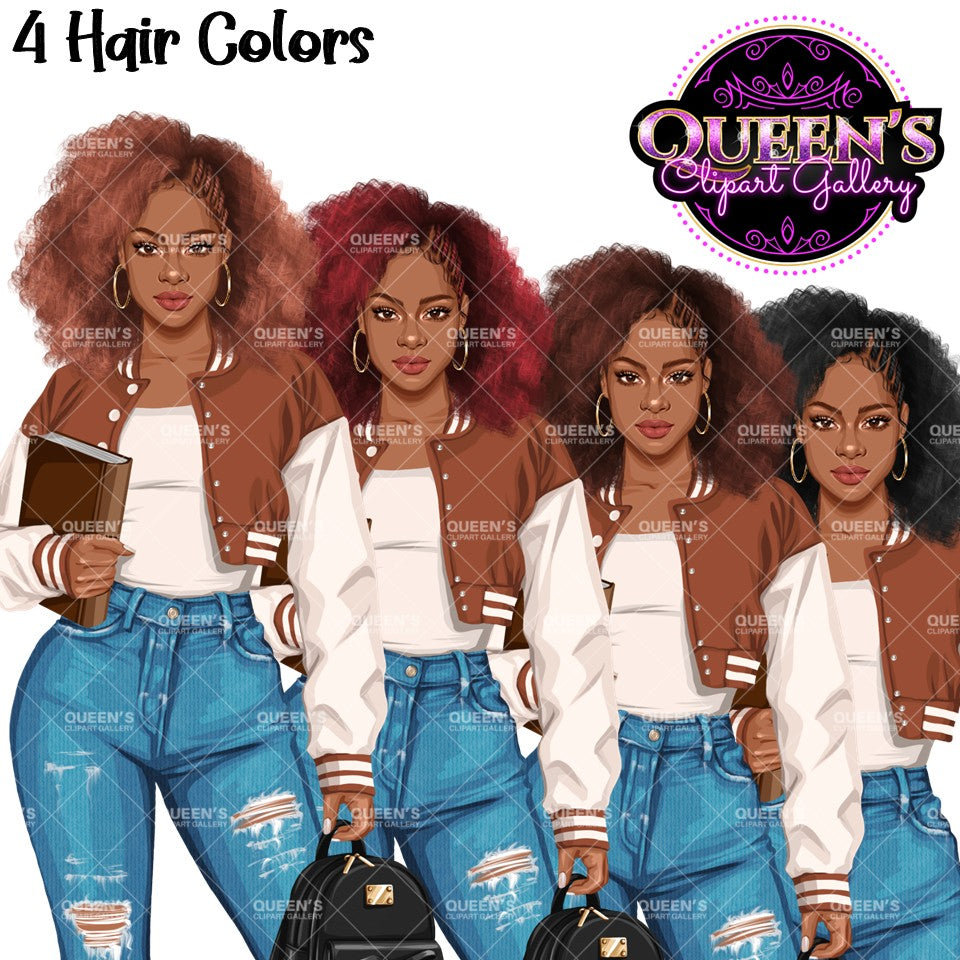 Afro Teen Girl Clipart PNG | High School Girl Clipart | Black Teen Student Illustration | Fashion Teen Girl PNG