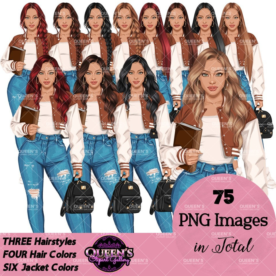High School Teen Girl Clipart PNG | Diverse Teen Girls Clipart | Fashion Teen Girls | School Girl Graphics | Teenager PNG