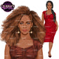Elegant Afro woman clipart featuring a Black woman with voluminous natural curly hair and a stylish ruched dress.