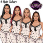 Non-African American white pajama girl clipart PNG featuring a stylish woman in heart print white sleepwear with four hair colors and transparent background. Woman clipart PNG, modern female illustration for planners, websites, educational resources, and commercial use. 
