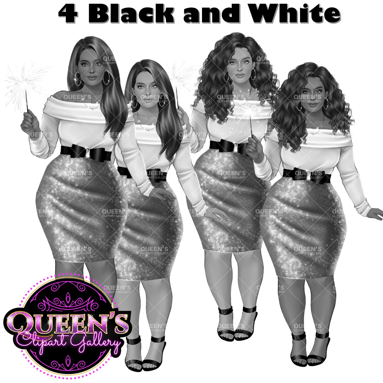 New Year Clipart | New Year's Planner | Fashion Illustration | Fashion Woman Clipart Set | Plus Size | Diverse Women PNG | Celebration | PNG