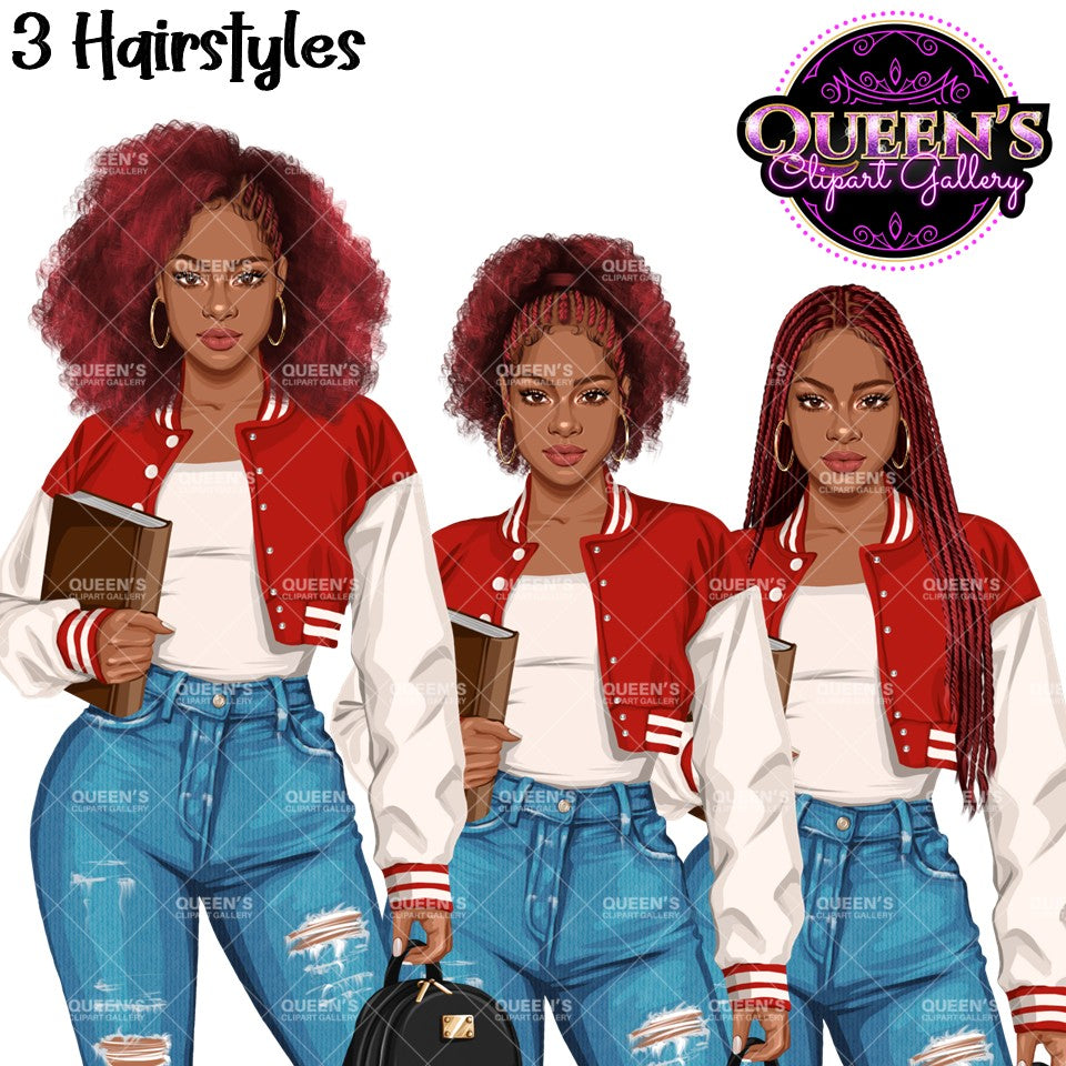 Afro Teen Girl Clipart PNG | High School Girl Clipart | Black Teen Student Illustration | Fashion Teen Girl PNG