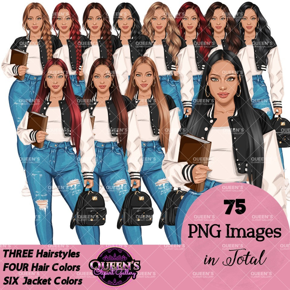 High School Teen Girl Clipart PNG | Diverse Teen Girls Clipart | Fashion Teen Girls | School Girl Graphics | Teenager PNG