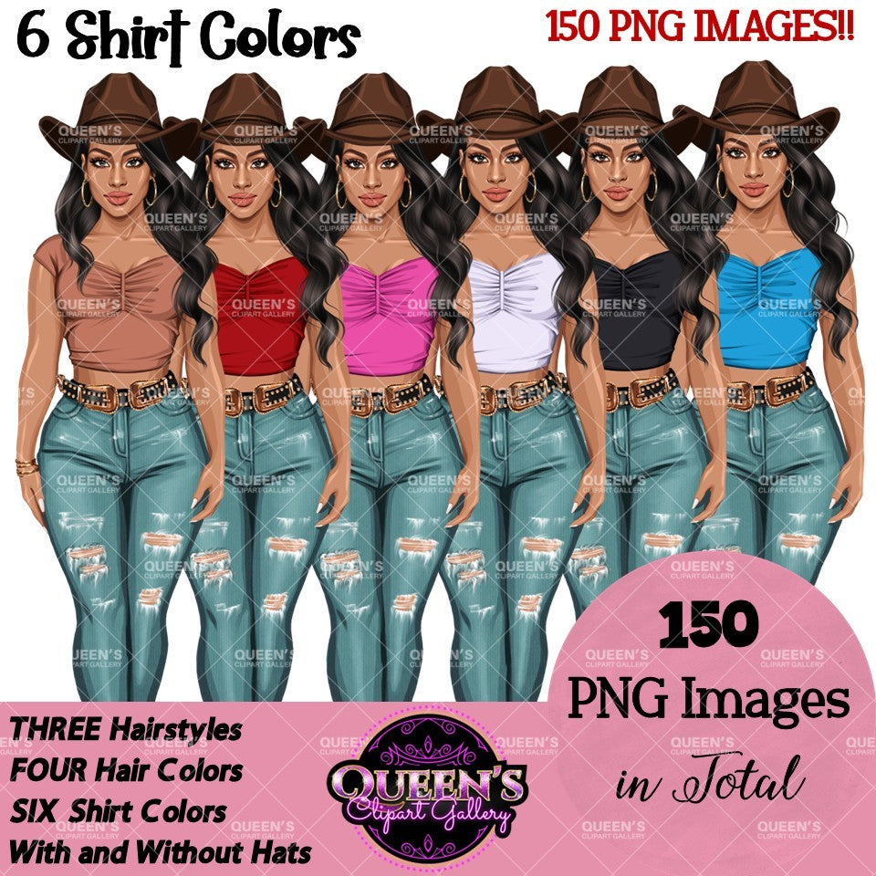 Fashion Woman Clipart Bundle PNG | Cowgirl Woman Clipart | Western Fashion Girls | Denim Fashion Illustration