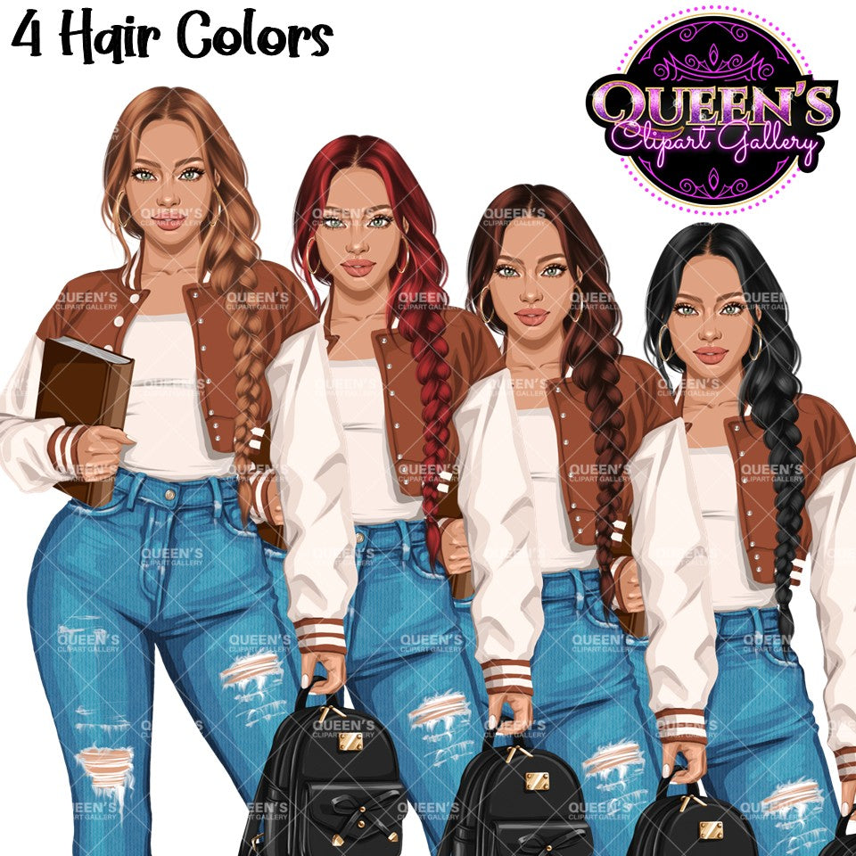 Teen Girl Clipart PNG | High School Girl Clipart | Diverse Teen Student Illustrations | Fashion Teen Girl