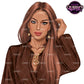 Boss lady clipart featuring stylish professional woman with long auburn hair, brown blouse, gold jewelry and elegant business fashion.