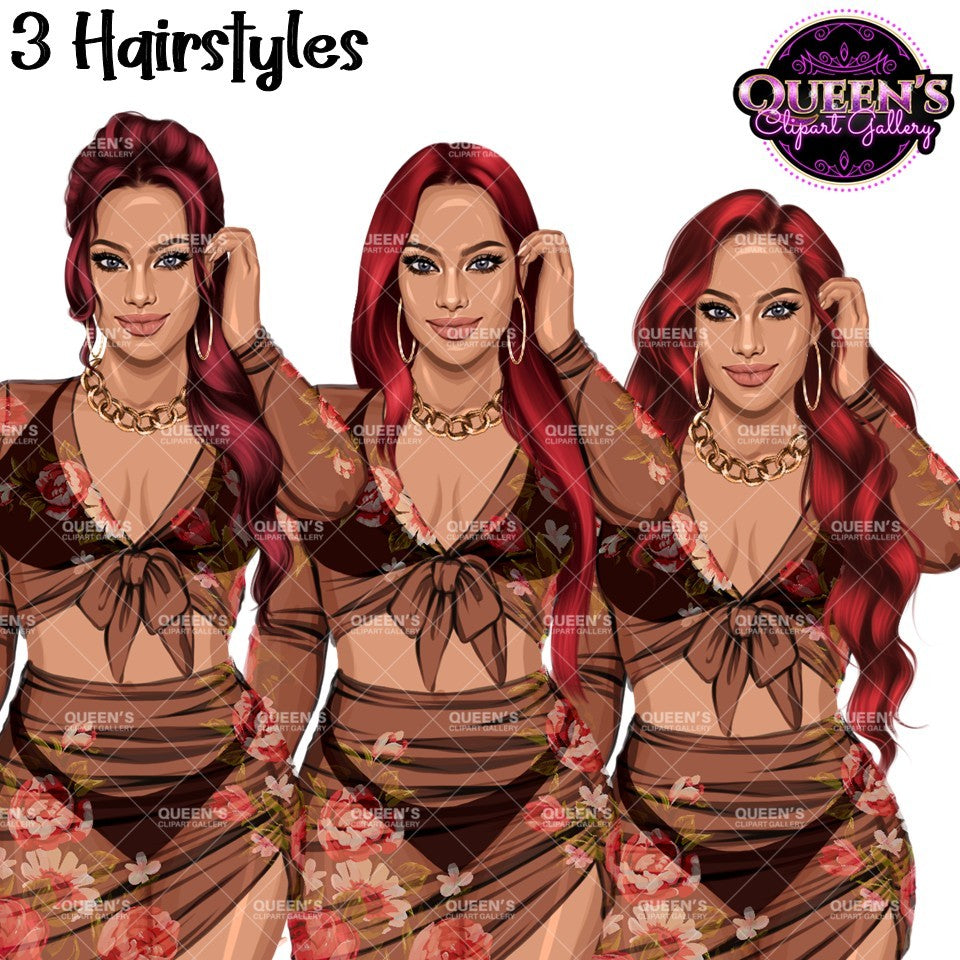 Women Swimwear Clipart Bundle | Curvy Summer Fashion Clipart | White Woman And Afro Woman PNG | Floral Fashion Illustration