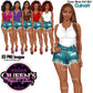 Black woman clipart wearing distressed denim shorts and colorful sleeveless tops with afro and braided hairstyles, African American fashion girl PNG with transparent backgrounds