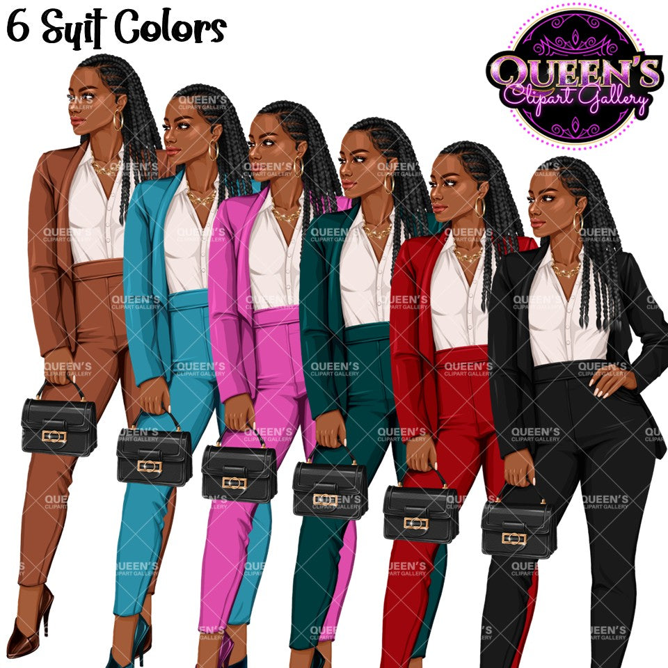 Afro Woman in Suit Clipart PNG | Black Girl Magic Business Woman | Boss Lady Clipart | Executive Woman PNG | Professional Woman Graphics
