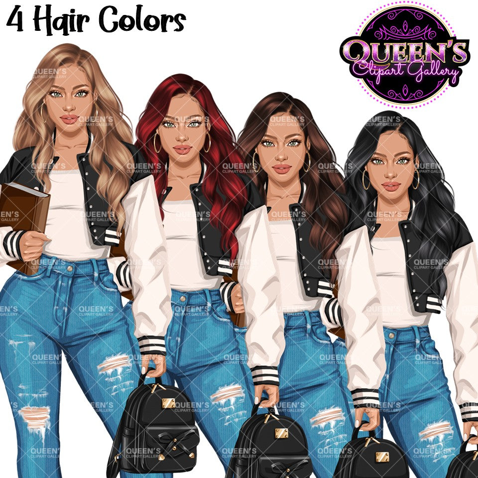 High School Teen Girl Clipart PNG | Diverse Teen Girls Clipart | Fashion Teen Girls | School Girl Graphics | Teenager PNG