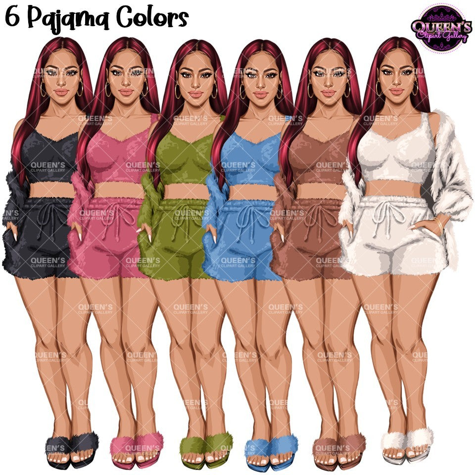 Pajama Girl Clipart Bundle PNG | Cozy Sleepwear Women Clipart | Afro and White Loungewear Women | Pajama Fashion Bundle