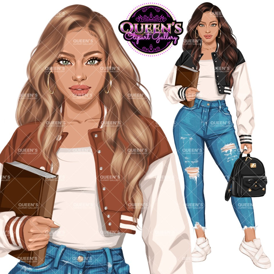 Teen Girl Clipart PNG | High School Girl Clipart | Student Girl Illustration | Fashion Teen Clipart