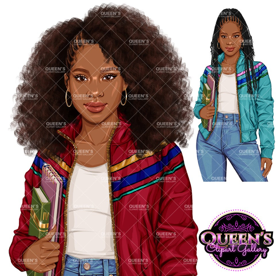 Afro Teen Girl Clipart PNG | Student Clipart | Teenager Clipart | Fashion Teen Girl PNG | School Girl Clipart