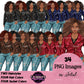 African American woman clipart with curly Afro hairstyles, leather jackets and ripped jeans PNG with transparent backgrounds.