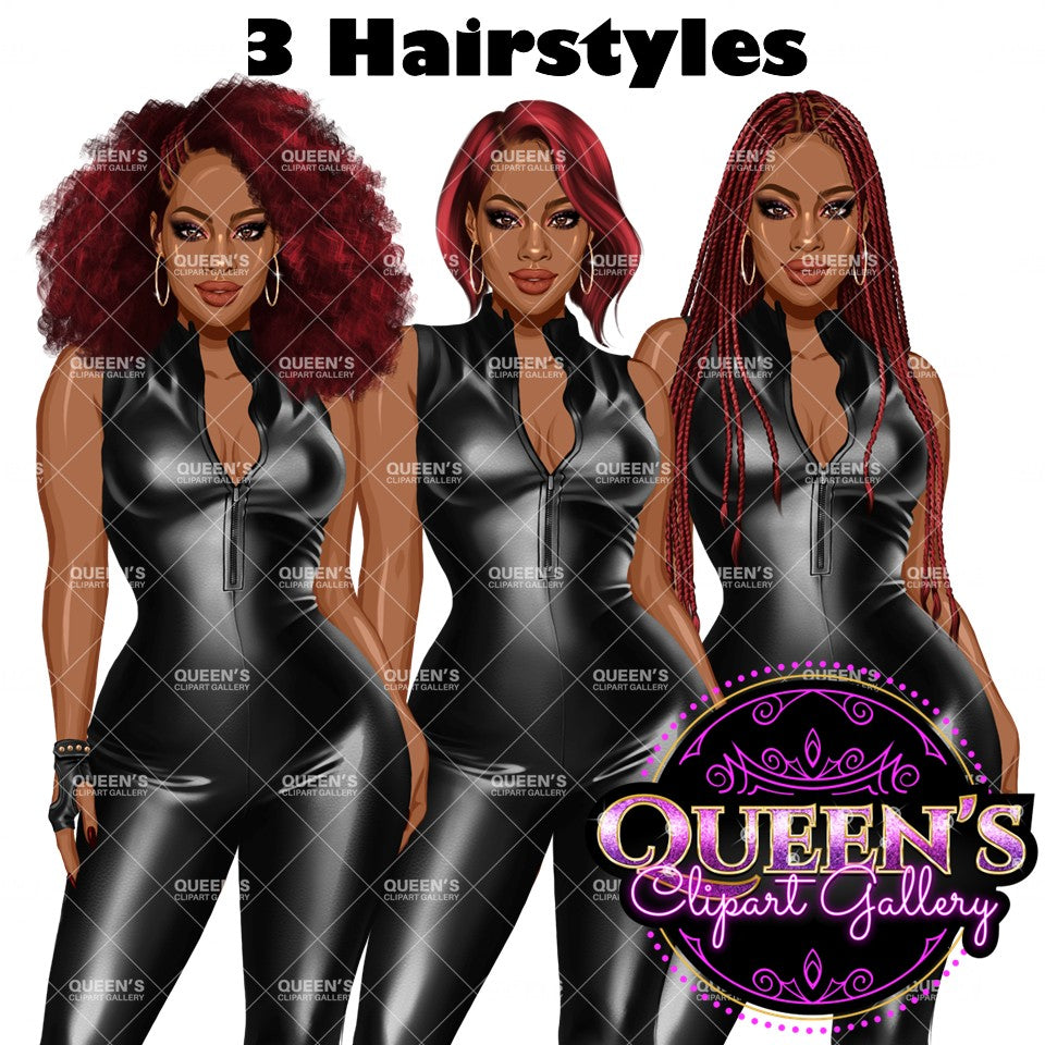 African American woman in leather bodysuit | Girl boss | Lady boss | Afro woman clipart png | Fashion girl clipart | Fashion illustration clipart | Curvy girl clipart