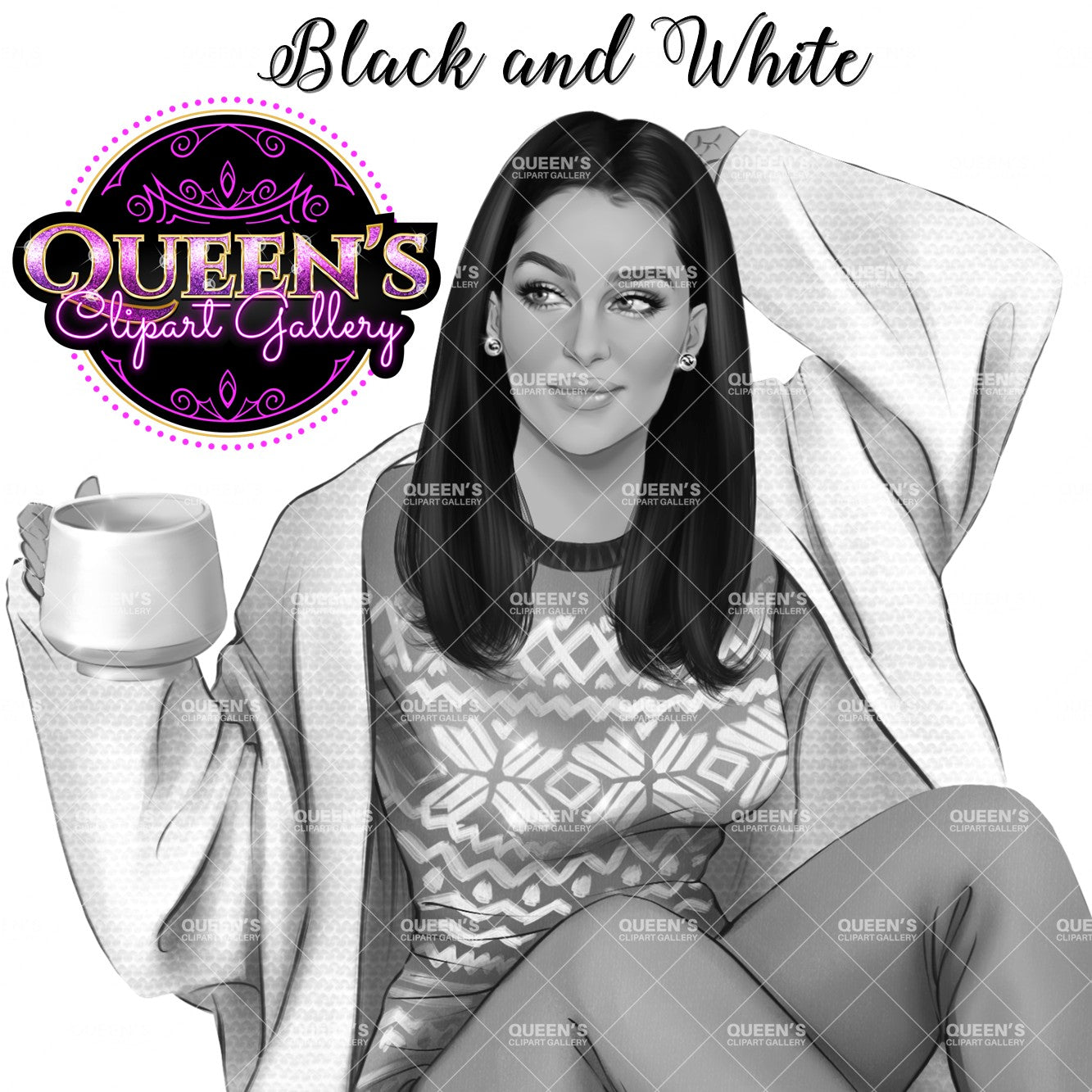 Christmas Clipart | Winter Clipart | Cozy Clipart | Woman | Holiday | Santa Hat | Coffee | Cozy Woman Clipart