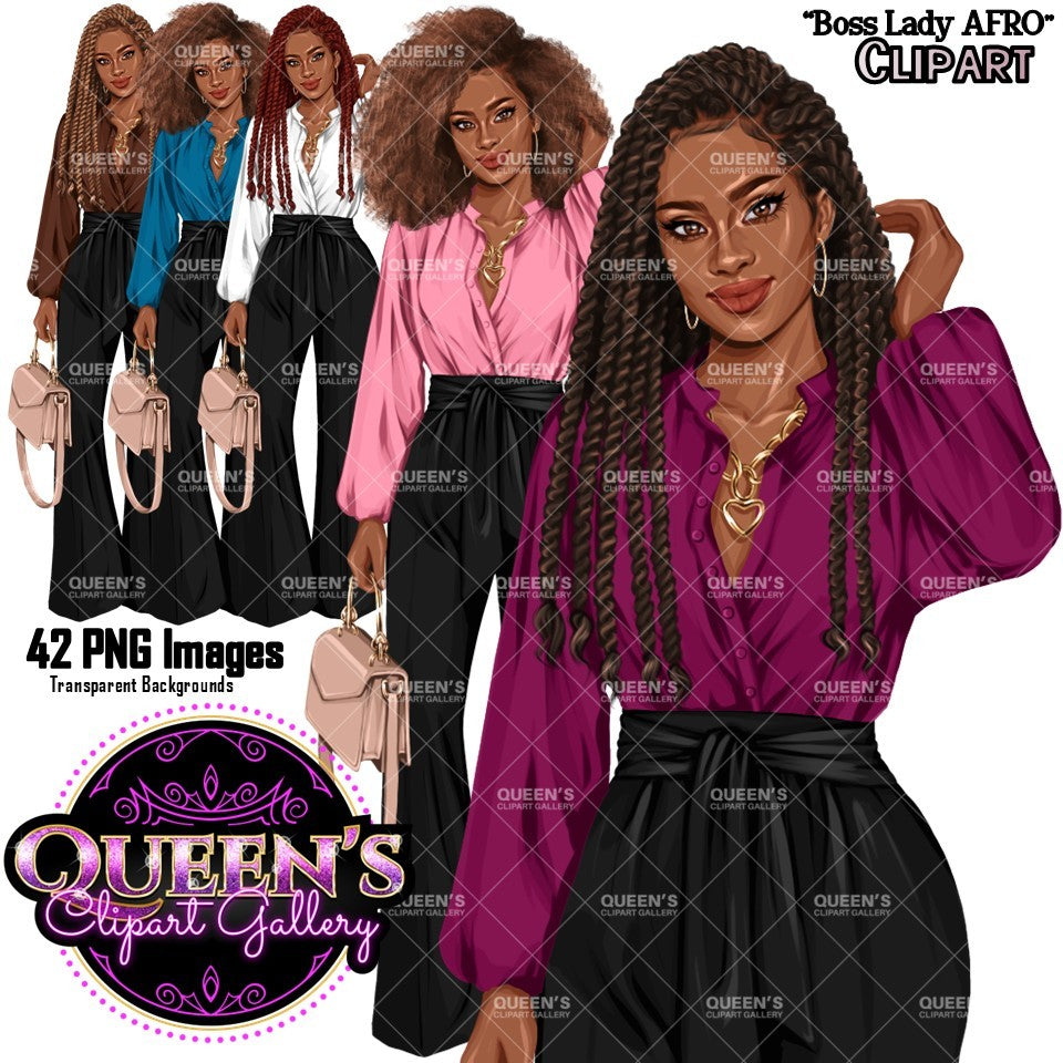 Boss Lady PNG Clipart Bundle | Stylish Business Women Clipart | Fashion Girl Graphics for Branding, Logos, Digital Products | African American Woman Clipart