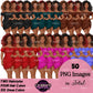 Black woman afro clipart with natural curly hairstyles and colorful fashion mini dresses, PNG illustrations with transparent backgrounds
