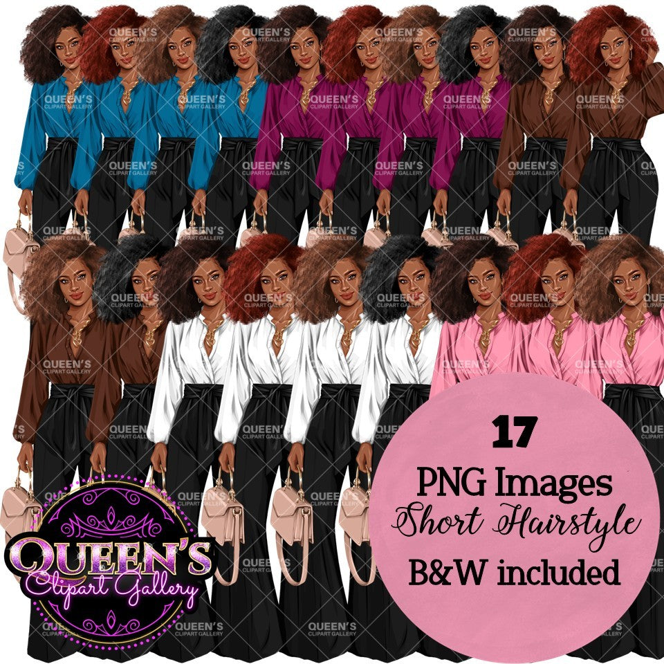 Boss Lady PNG Clipart Bundle | Stylish Business Women Clipart | Fashion Girl Graphics for Branding, Logos, Digital Products | African American Woman Clipart