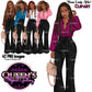 Black business woman clipart featuring Afro and long braids hairstyles, colorful blouse, black wide leg pants and handbag, boss lady PNG with transparent background.