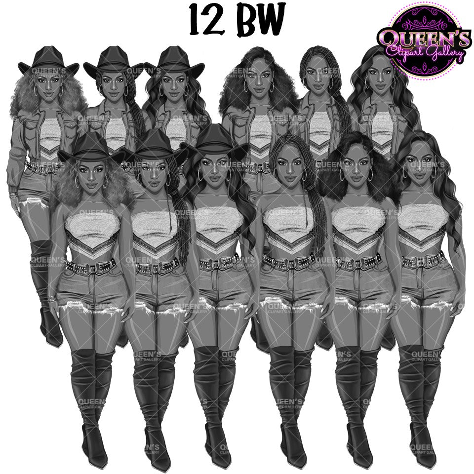 Western Cowgirl Woman Clipart PNG | Afro Country Girl Clipart | Black Cowgirl Fashion Illustration | Southern Woman Clipart
