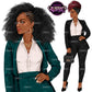 Afro Woman in Suit Clipart PNG | Black Girl Magic Business Woman | Boss Lady Clipart | Executive Woman PNG | Professional Woman Graphics