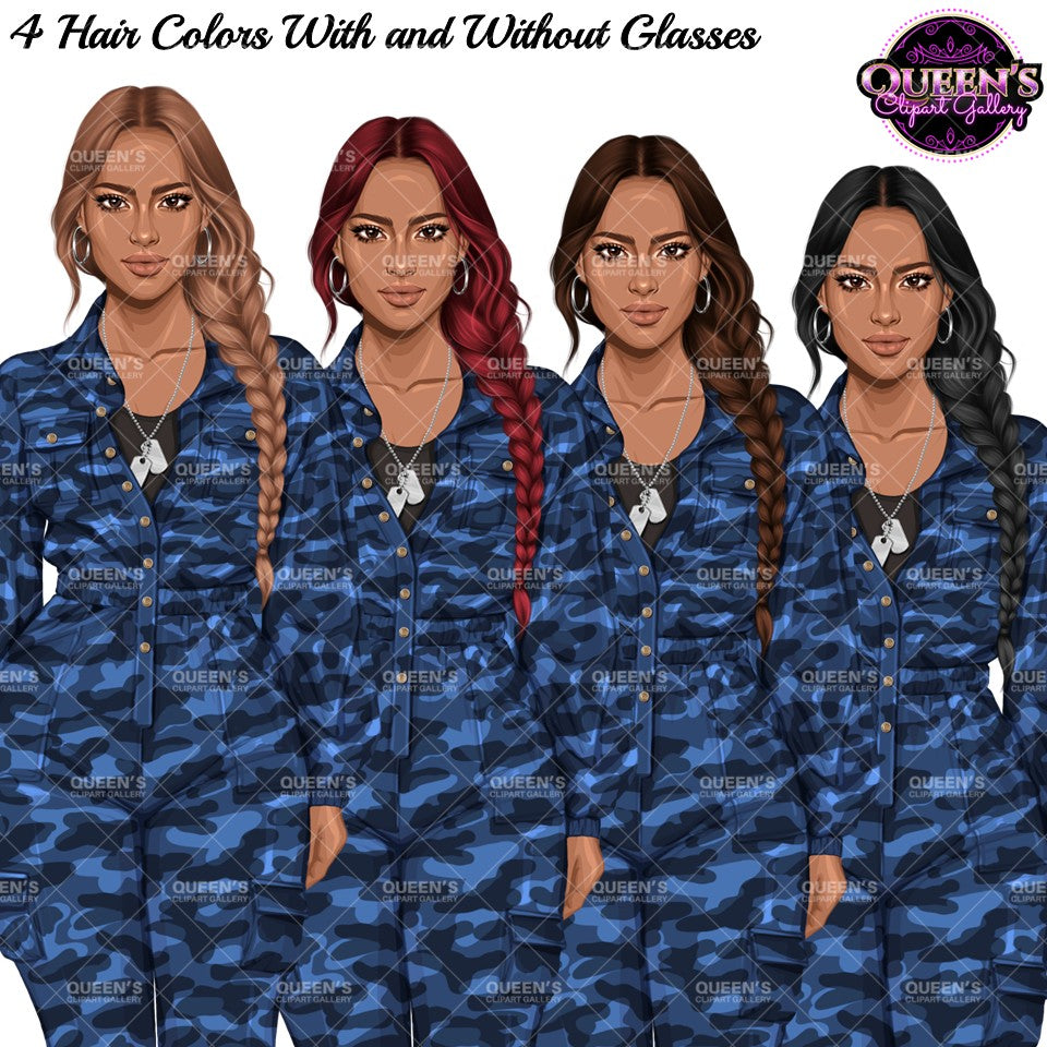 Military Female Soldier | Military Women Clipart | Female Soldier PNG Bundle | Veteran's Day Illustration
