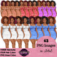 Dress clipart PNG featuring a stylish African American woman in a fitted mini dress with multiple hairstyles, hair colors, dress color variations, and transparent backgrounds. Perfect for planners, websites, digital designs, social media, and commercial projects.