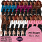 Black woman business clipart featuring voluminous Afro hairstyles, colorful blouses, black wide leg pants and handbags, professional woman PNG images.