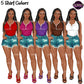 African American woman clipart with long braids wearing distressed denim shorts and red, pink, purple, brown and white sleeveless tops, fashion PNG with transparent backgrounds