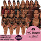 Floral swimsuit clipart PNG featuring a stylish African American woman in a floral bathing suit with sheer cover-up, multiple hairstyles, hair colors, outfit color variations, and transparent background. Fashion African American woman clipart PNG, stylish female illustration for planners, websites, branding, and commercial use.