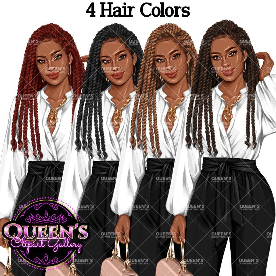 Boss Lady PNG Clipart Bundle | Stylish Business Women Clipart | Fashion Girl Graphics for Branding, Logos, Digital Products | African American Woman Clipart