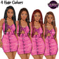 Black woman braids clipart featuring four hair colors with long braided hairstyles and matching pink crop top and mini skirt outfits.