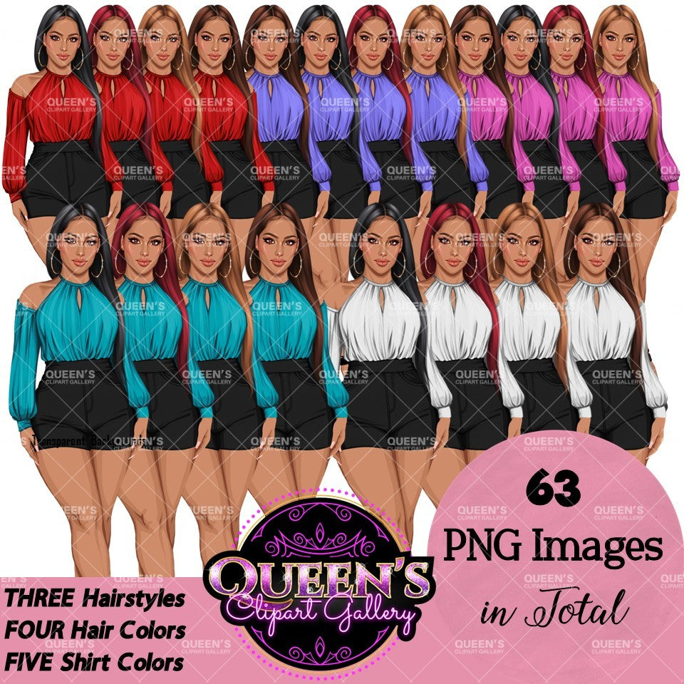 Fashion Woman Clipart Bundle | Black Woman and White Woman Clipart | Girl Boss Fashion PNG Bundle | Fashion Girl Illustration