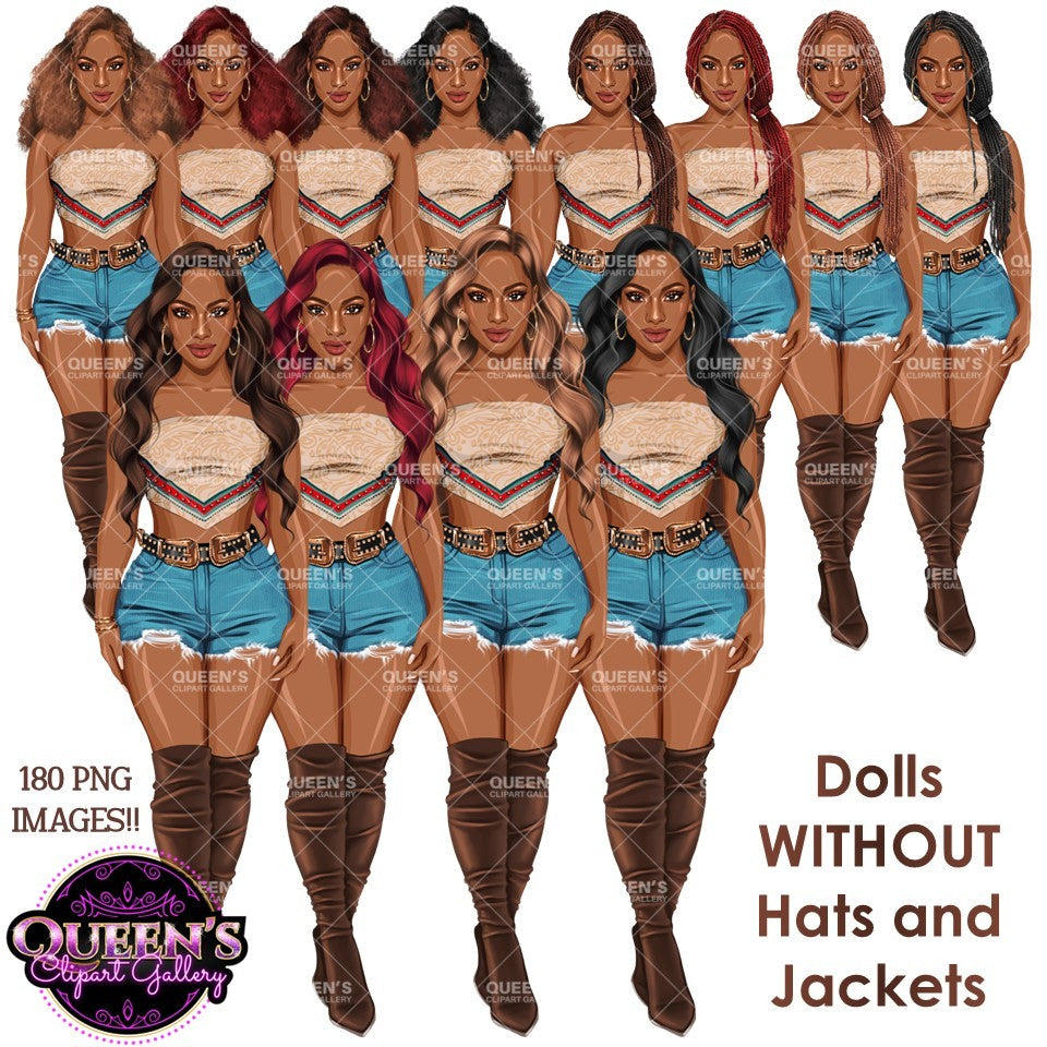 Country Girl Clipart Bundle PNG | Cowgirl Woman Clipart Bundle | Western Fashion Women PNG | Afro and White Cowgirl Clipart