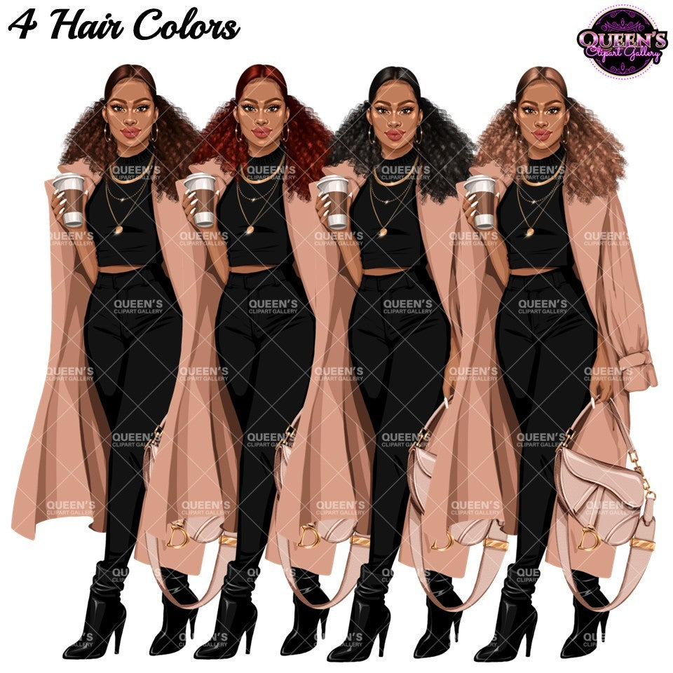 Woman Clipart | Fashion Woman Clipart | Fashion Woman Clipart | Coffee Woman PNG | Trench Coat Girl Clipart | Coffee Illustration