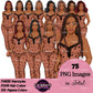 African American pajama girl clipart PNG featuring a stylish black woman in heart print brown sleepwear with multiple hairstyles, hair colors, pajama color variations, and transparent background. Black Woman clipart PNG, modern female illustration for planners, websites, educational resources, and commercial use.