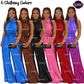 Black woman fashion clipart PNG featuring an elegant African American woman in colorful formal high-neck jumpsuits with long braids, clutch purse, and transparent backgrounds.