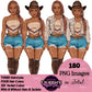 Country Girl Clipart Bundle PNG | Cowgirl Woman Clipart Bundle | Western Fashion Women PNG | Afro and White Cowgirl Clipart