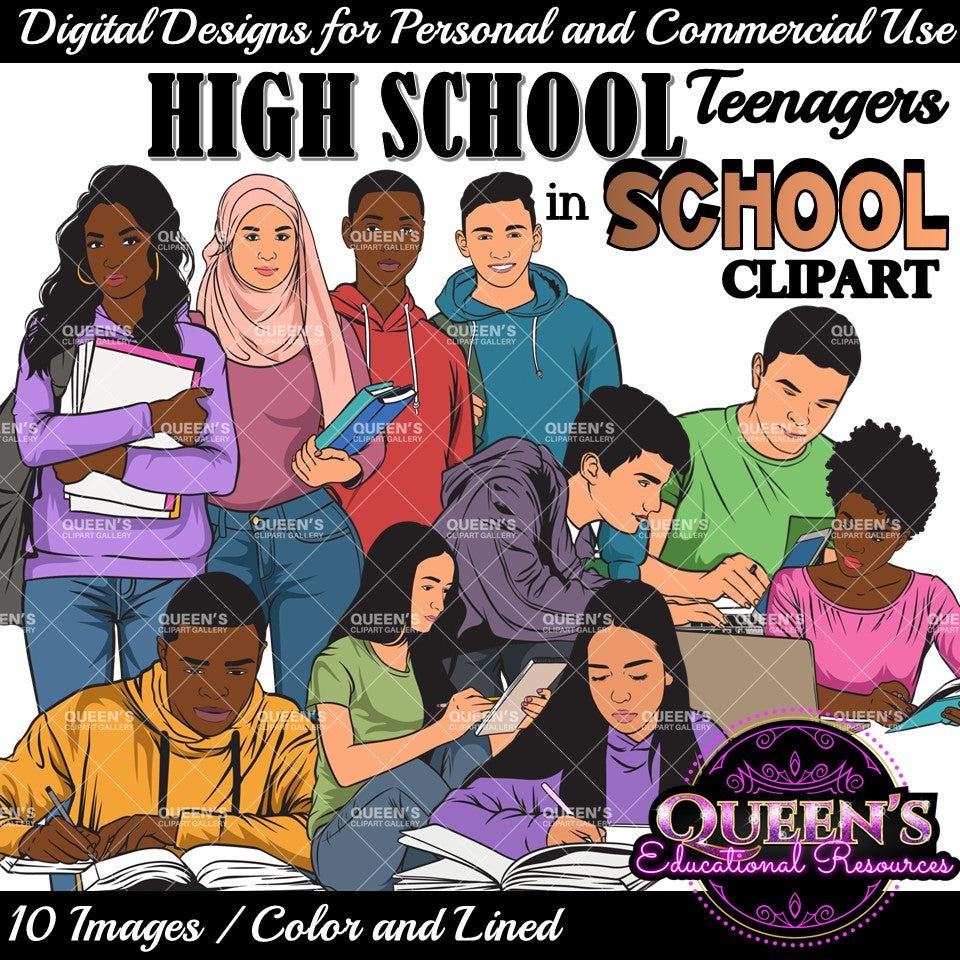 High School Teen Clipart Bundle | Teen Student Clipart | High School Students PNG | Diverse Teenagers Clipart