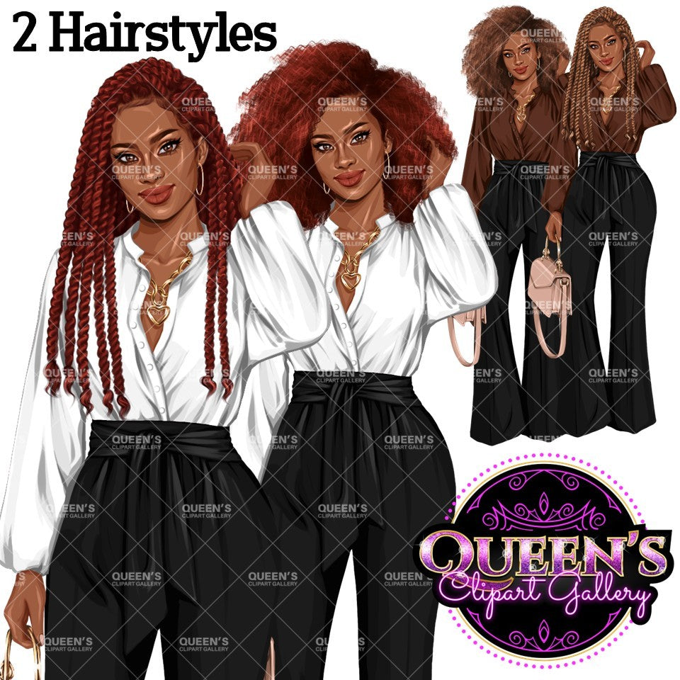 Boss Lady PNG Clipart Bundle | Stylish Business Women Clipart | Fashion Girl Graphics for Branding, Logos, Digital Products | African American Woman Clipart