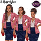 African American professional woman clipart with three natural hairstyles and pink blazer, PNG with transparent backgrounds.
