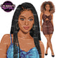 Black woman summer clipart featuring a close-up woman with long black braids in a blue crop top and a full-body woman with natural Afro hair wearing a brown summer outfit.