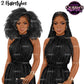 Black woman clipart featuring elegant African American women with natural Afro hair and long braids wearing black formal high-neck jumpsuits with transparent backgrounds.