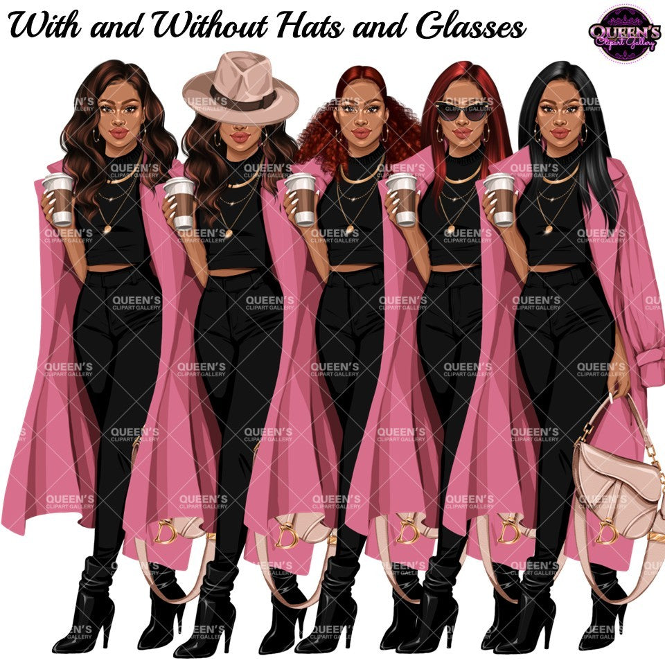 Woman Clipart | Fashion Woman Clipart | Fashion Woman Clipart | Coffee Woman PNG | Trench Coat Girl Clipart | Coffee Illustration